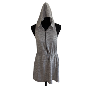 Charmed Hearts Gray Sleeveless Hooded Mini Dress. Athleisure Casual Comfy